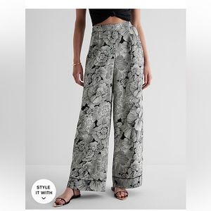 Express Stylist High Waisted Satin Pleated Wide Leg Pant